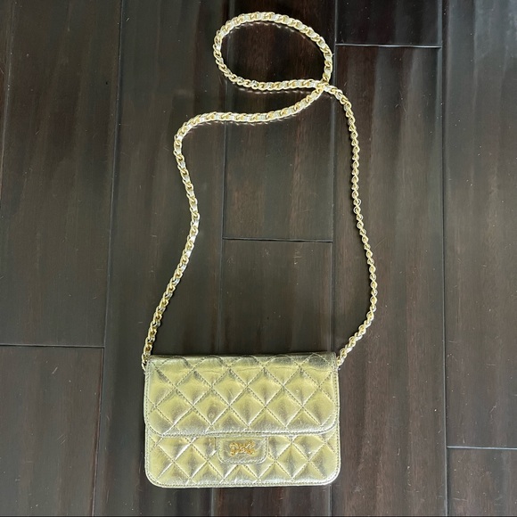 Gold Metallic Wallet On Chain Style Quilted Chain Bag - Picture 3 of 8